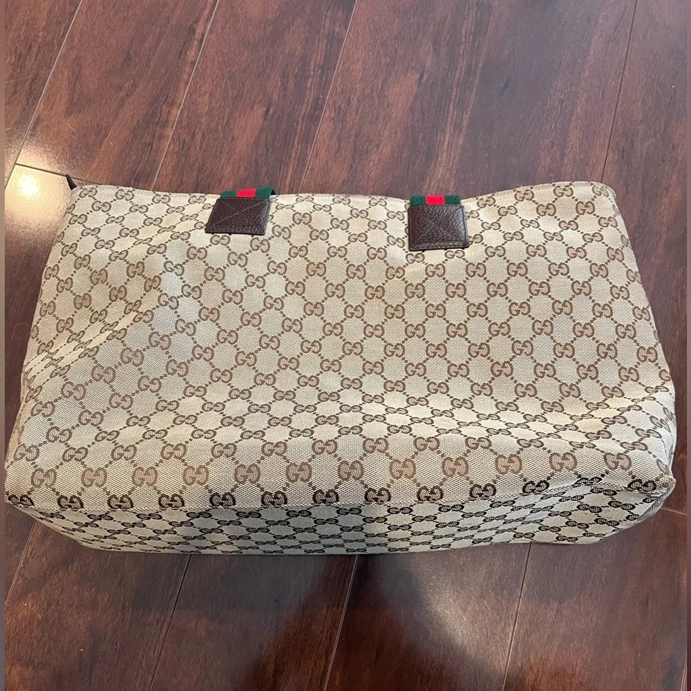 Authentic Gucci Web Canvas GG Diaper Bag Tote Handbag Red Green